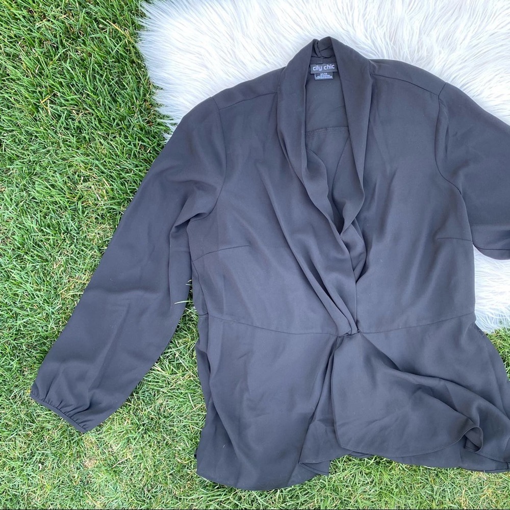 City Chic flowing twist front Blouse Black 14